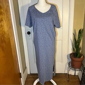 Vintage Sleepwear Size Small Blue Floral Nightgown Short Sleeve Maxi Sleep Dress